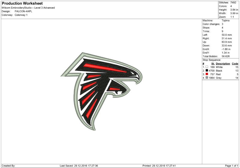 Falcons embroidery