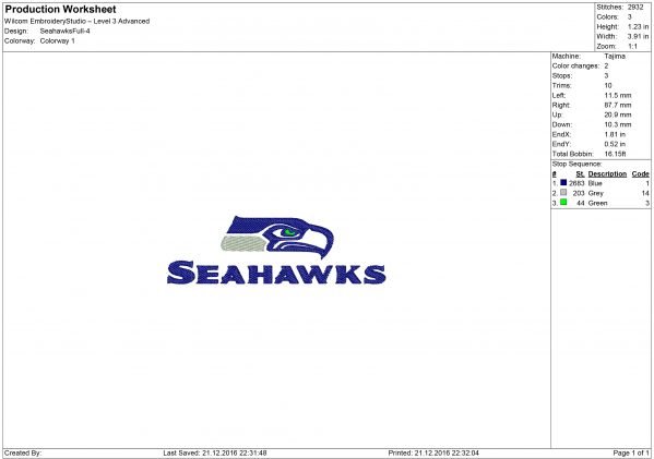 Seahawks embroidery