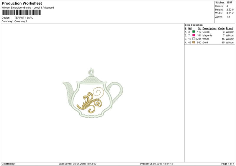 Teapot Embroidery design and Applique - Image 10