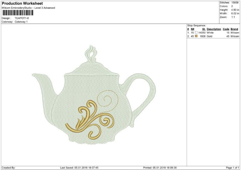 Teapot Embroidery design and Applique - Image 4