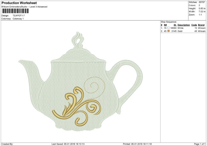 Teapot Embroidery design and Applique - Image 2