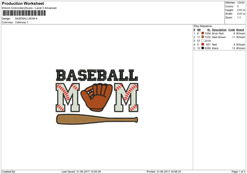 Baseball Mom Embroidery design