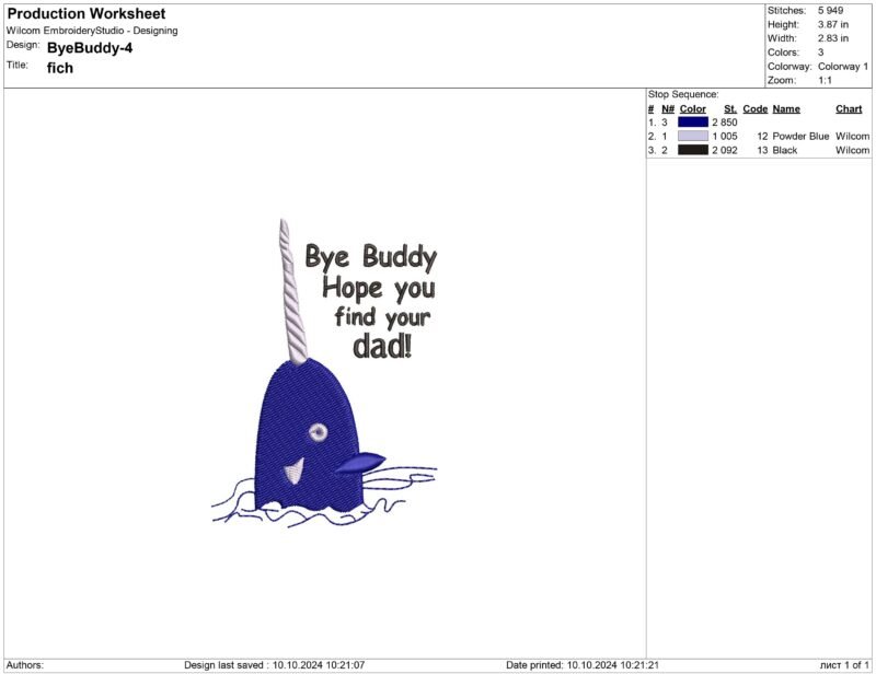 Bye buddy Embroidery design