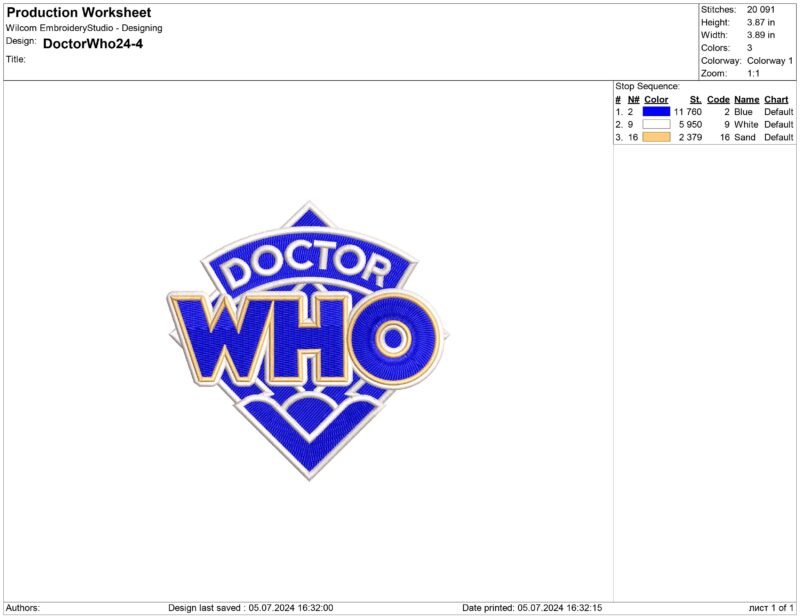 Doctor Who Embroidery design