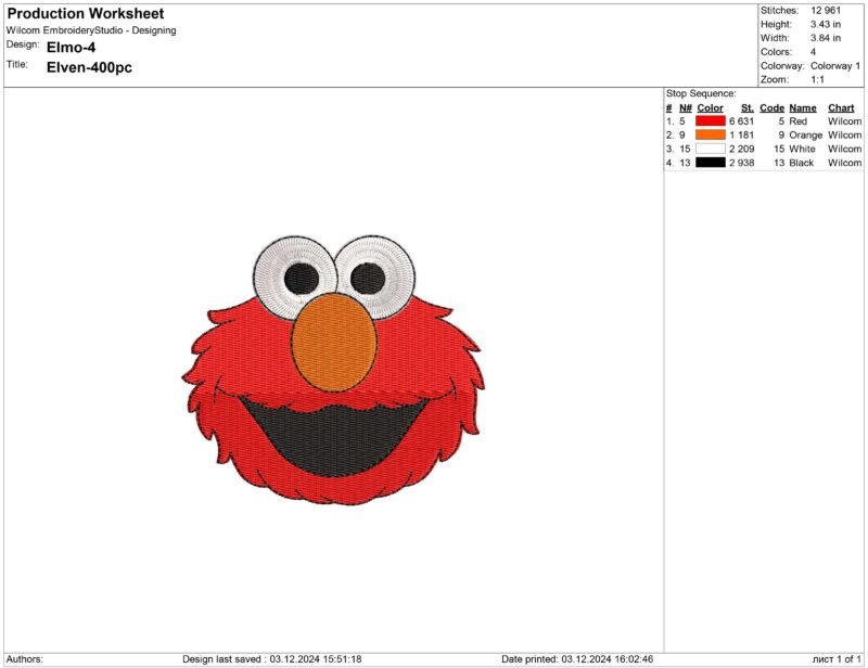 Sesame street Elmo Embroidery design