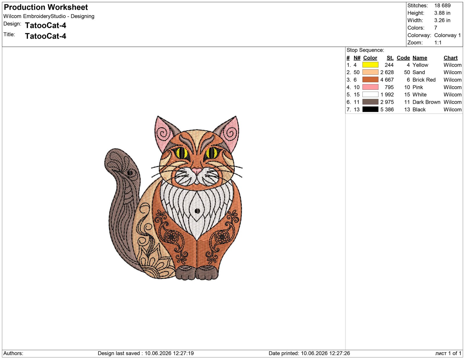 Tatooed Cat Embroidery design