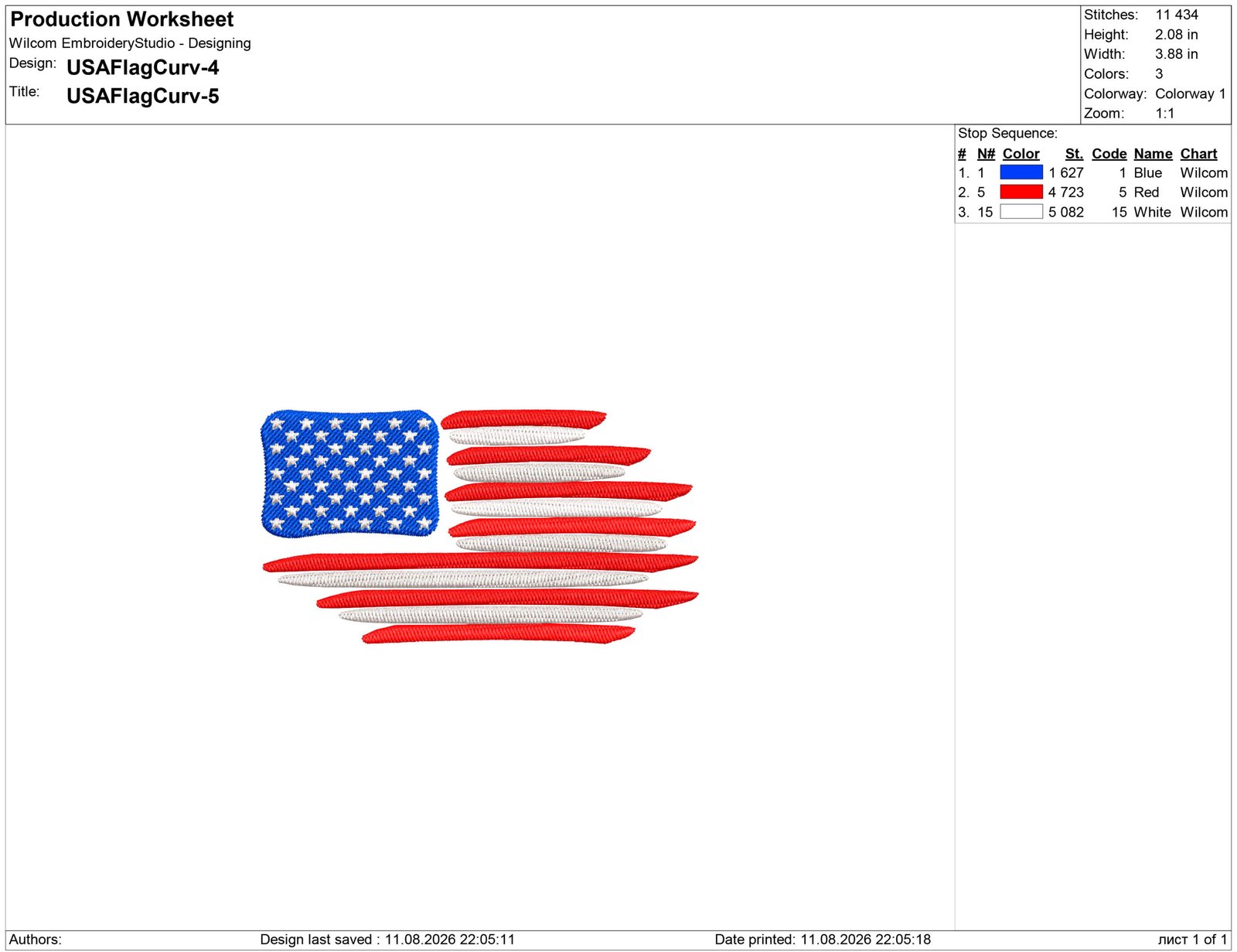 Curved American Flag Embroidery design
