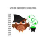 The owl-witch is cooking embroidery design