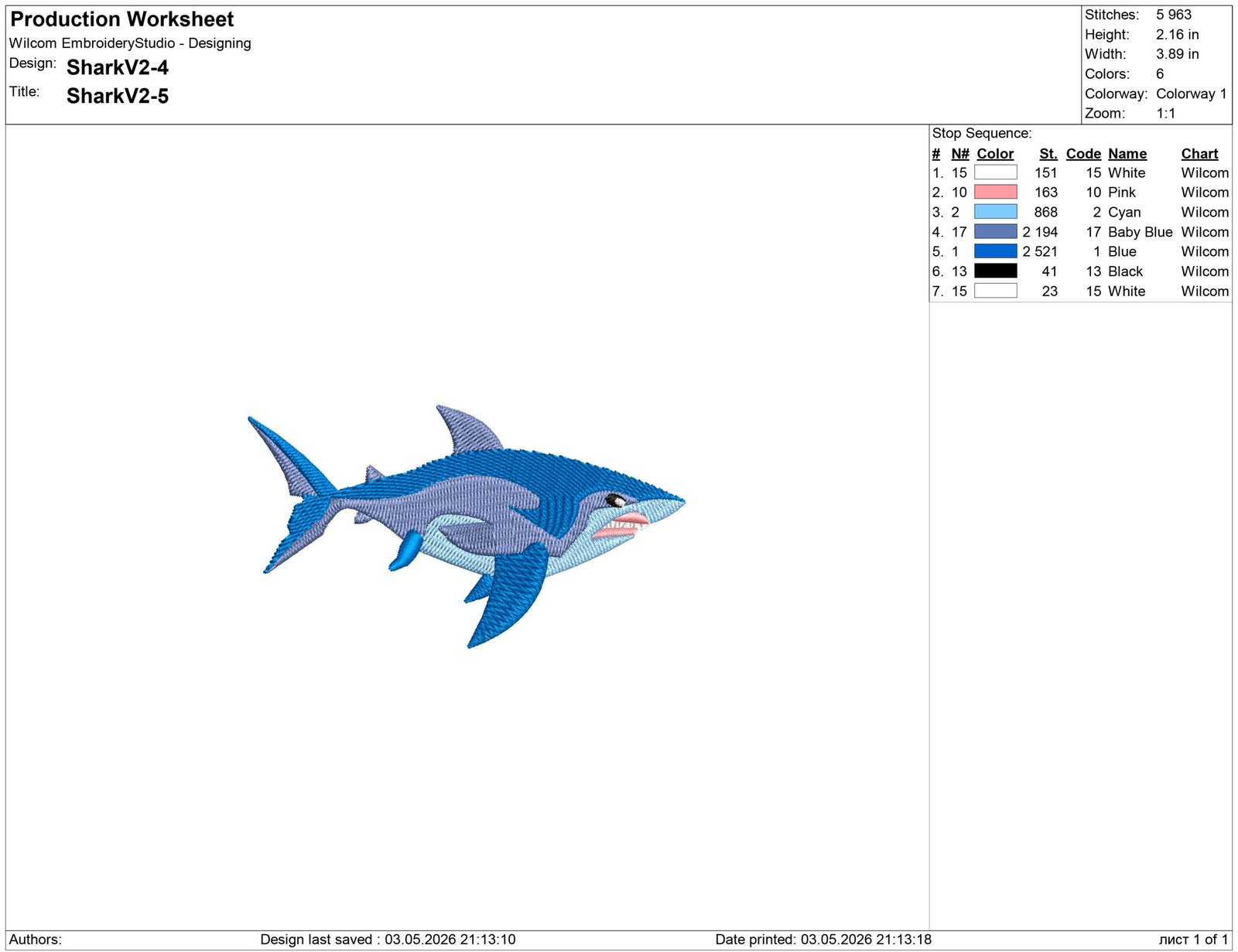 Great White Shark Embroidery design