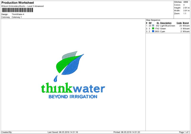 Think Water embroidery