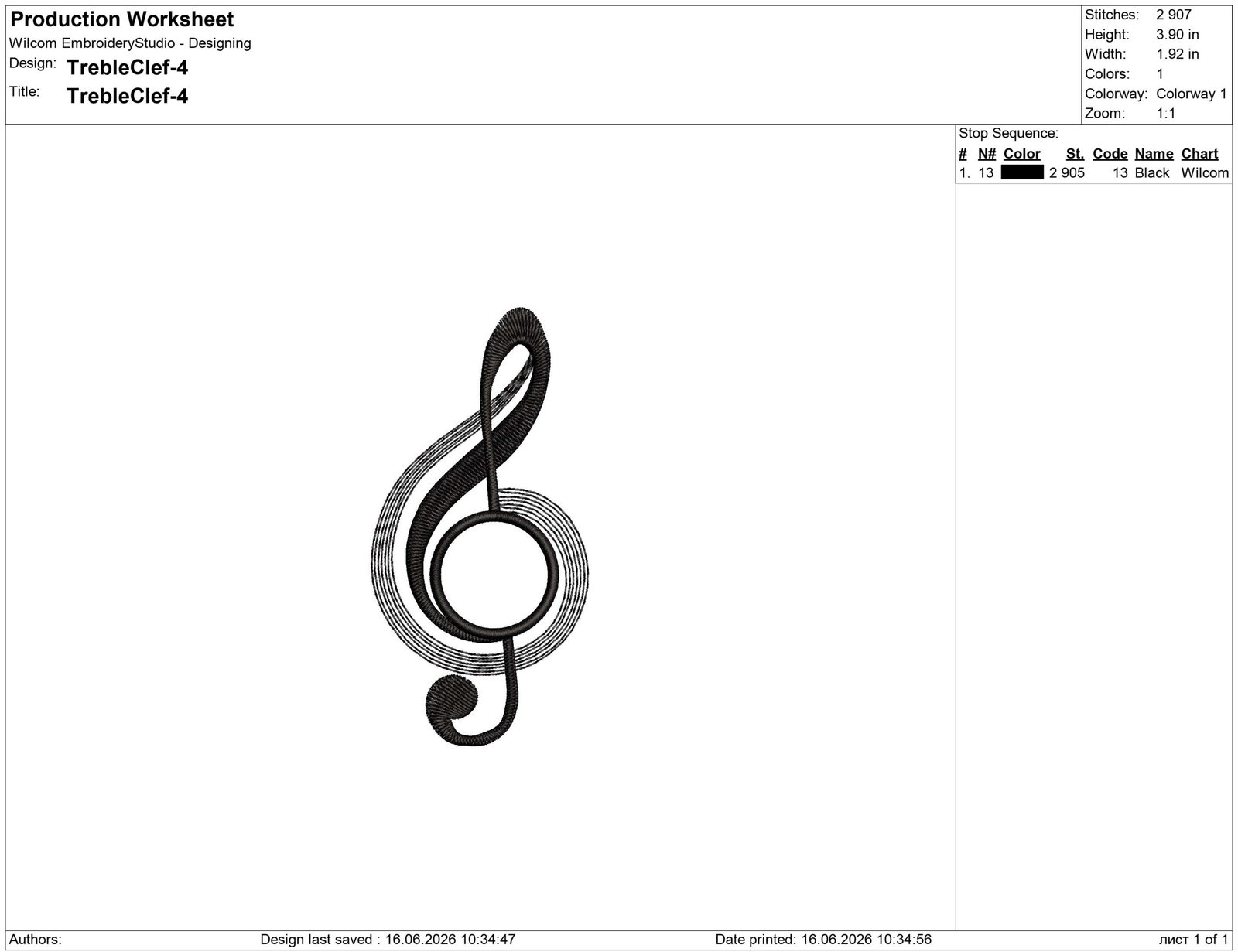 Treble Clef Embroidery Design