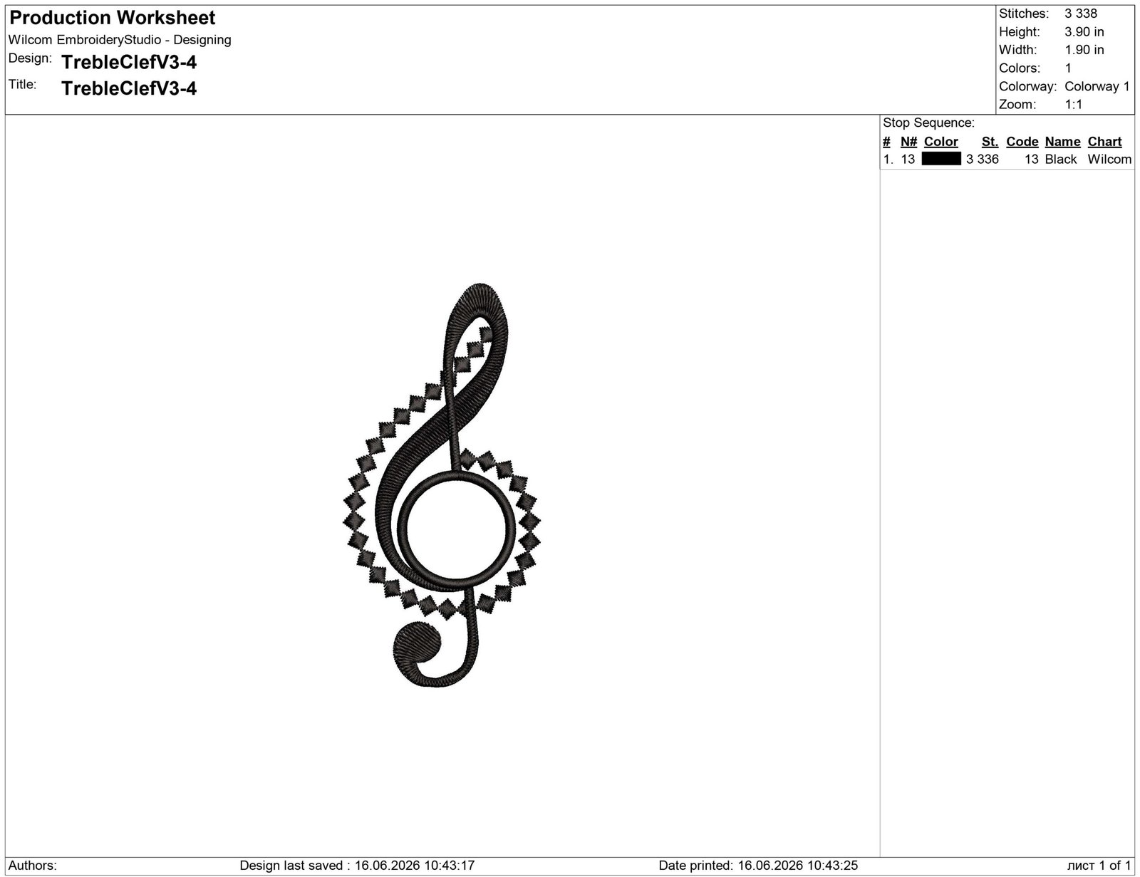 Treble Clef Embroidery Design