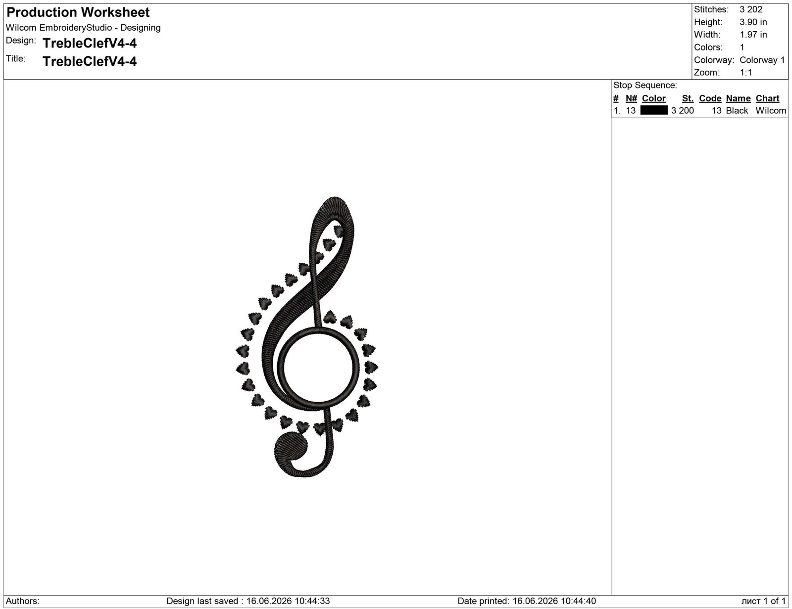 Treble Clef Embroidery Design