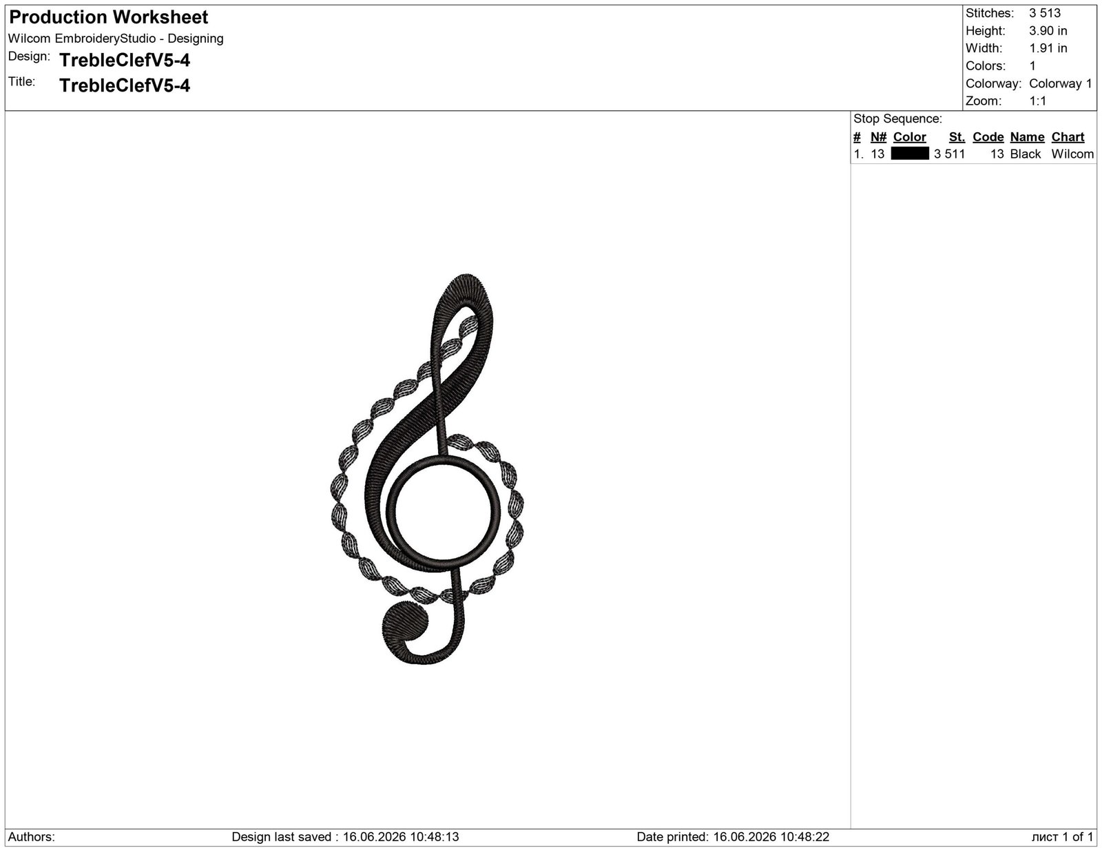 Treble Clef Embroidery Design