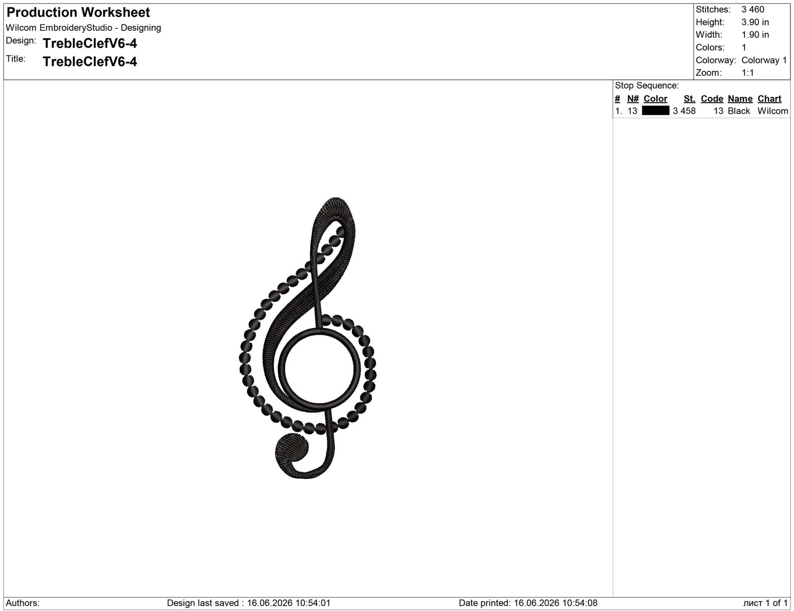 Treble Clef Embroidery Design