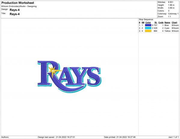 Tampa Bay Rays Embroidery design