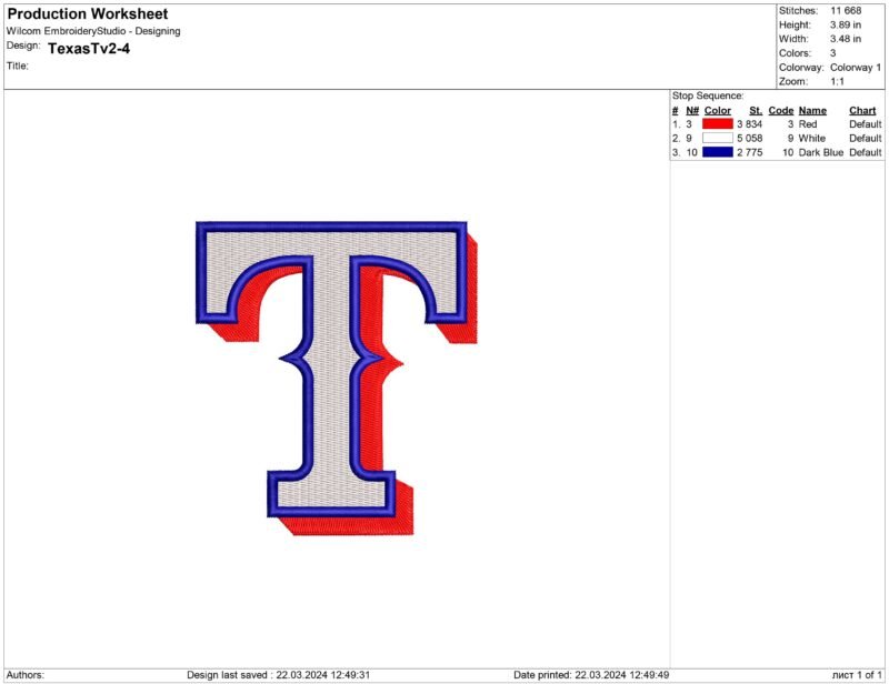 Texas Rangers Embroidery design
