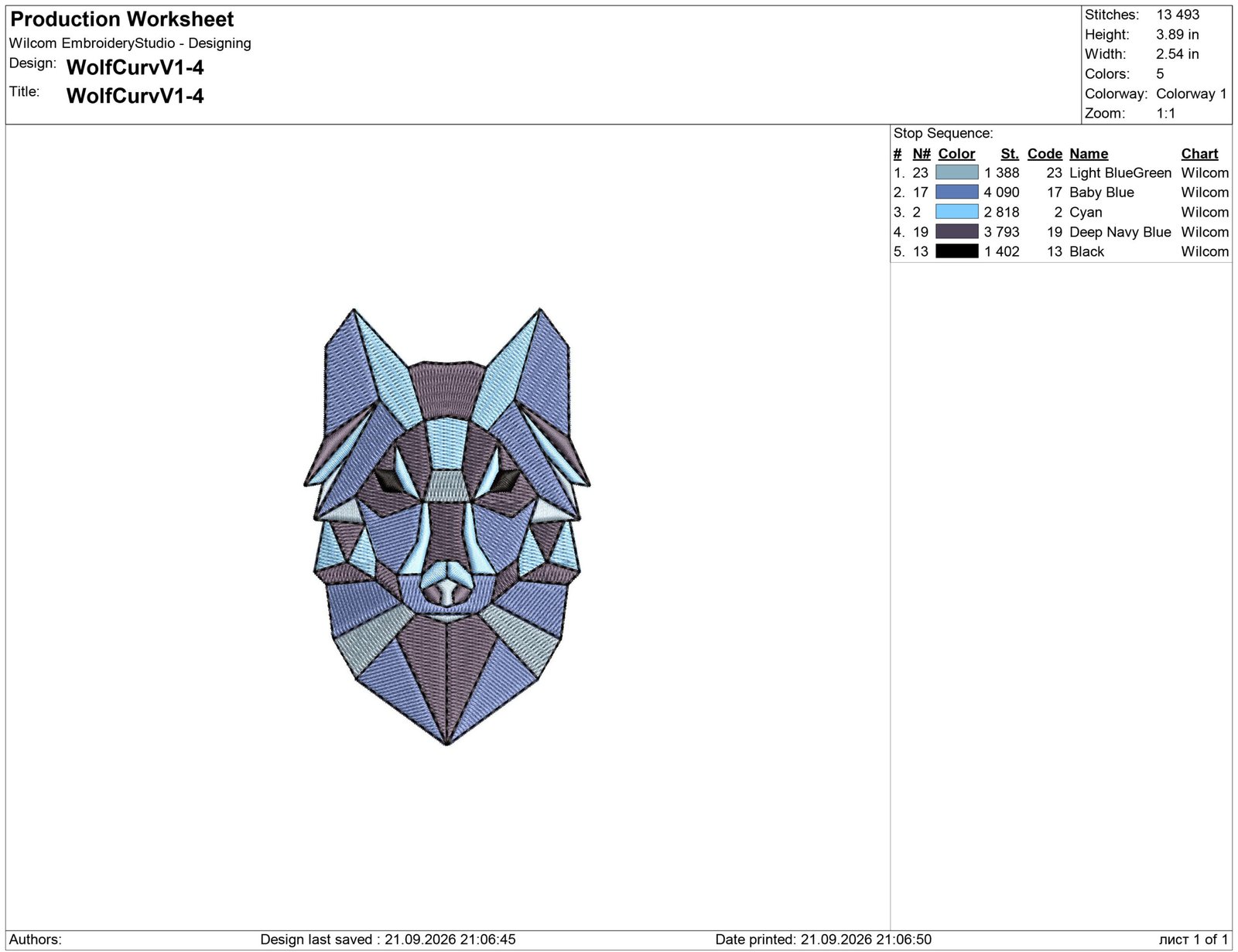 Geometric Wolf Embroidery design