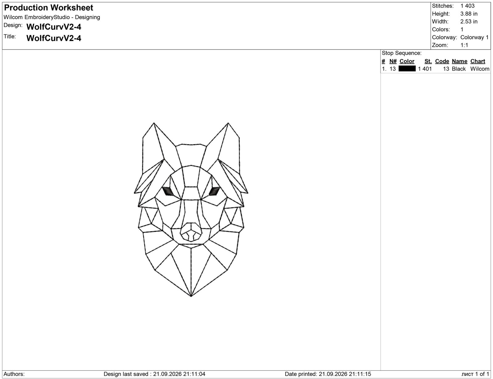 Geometric Wolf Embroidery design