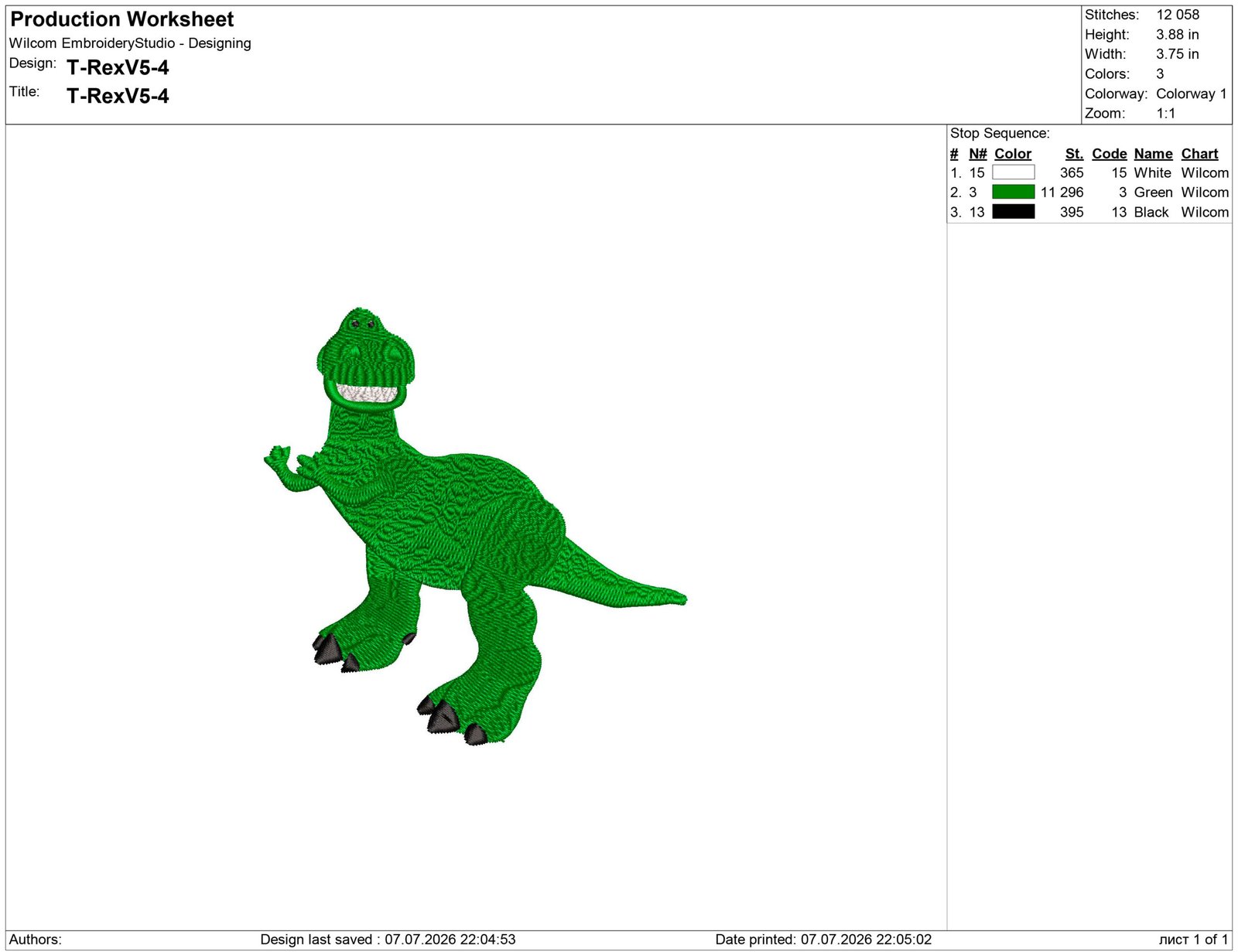 Rex T-rex Embroidery design