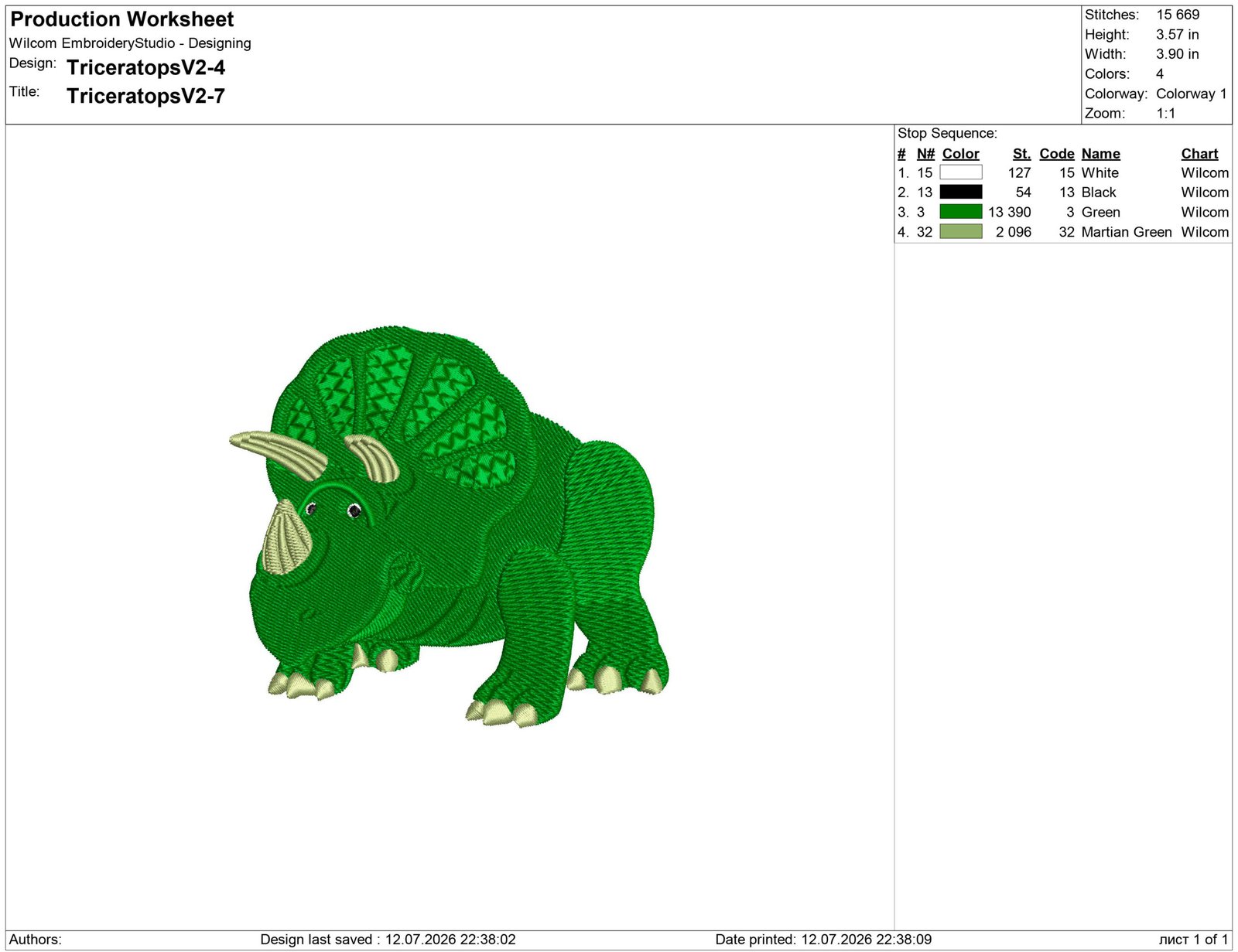 Trixie Triceratops Embroidery design - Image 2