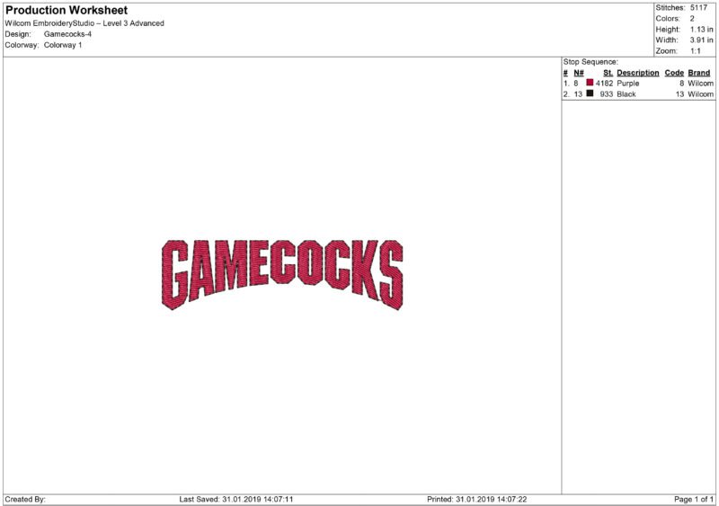 Gamecocks Embroidery