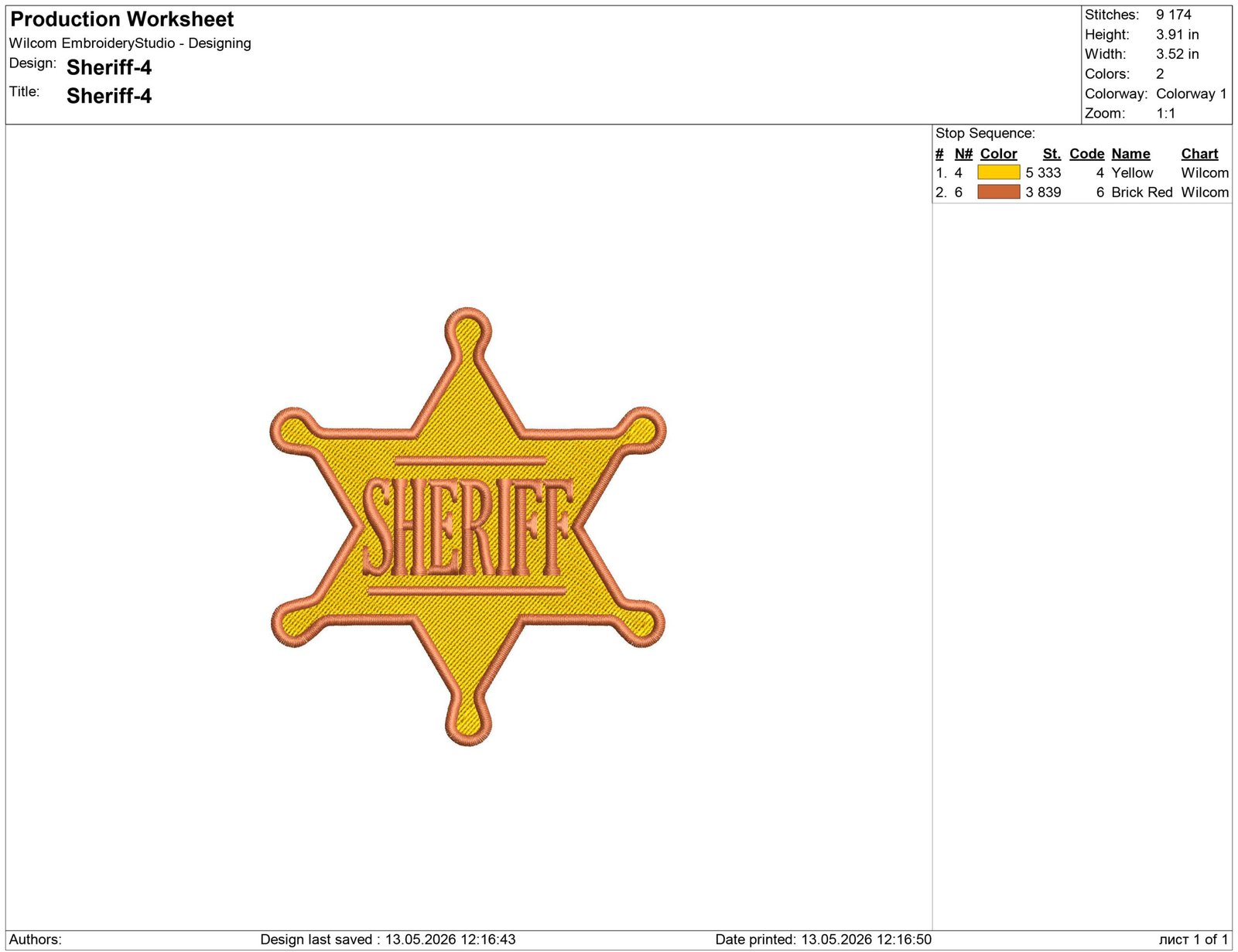 Sheriffs badge Embroidery design