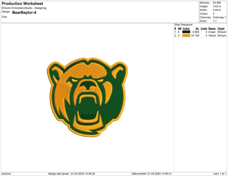 Baylor University Bears Embroidery design