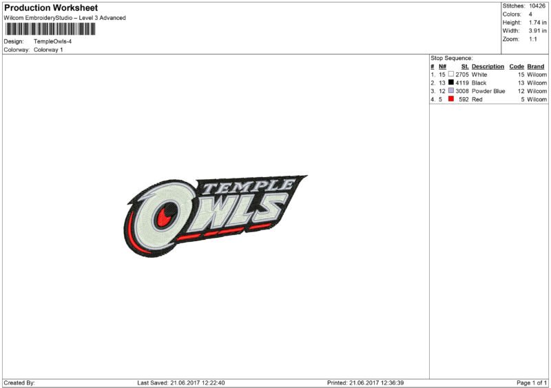 Temple Owls Embroidery design
