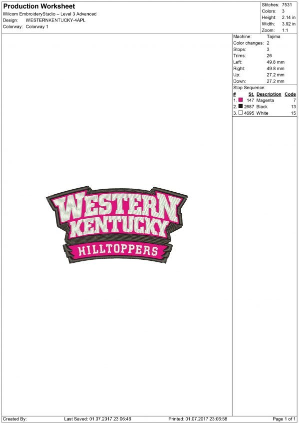 Western Kentucky Hilltoppers Embroidery design