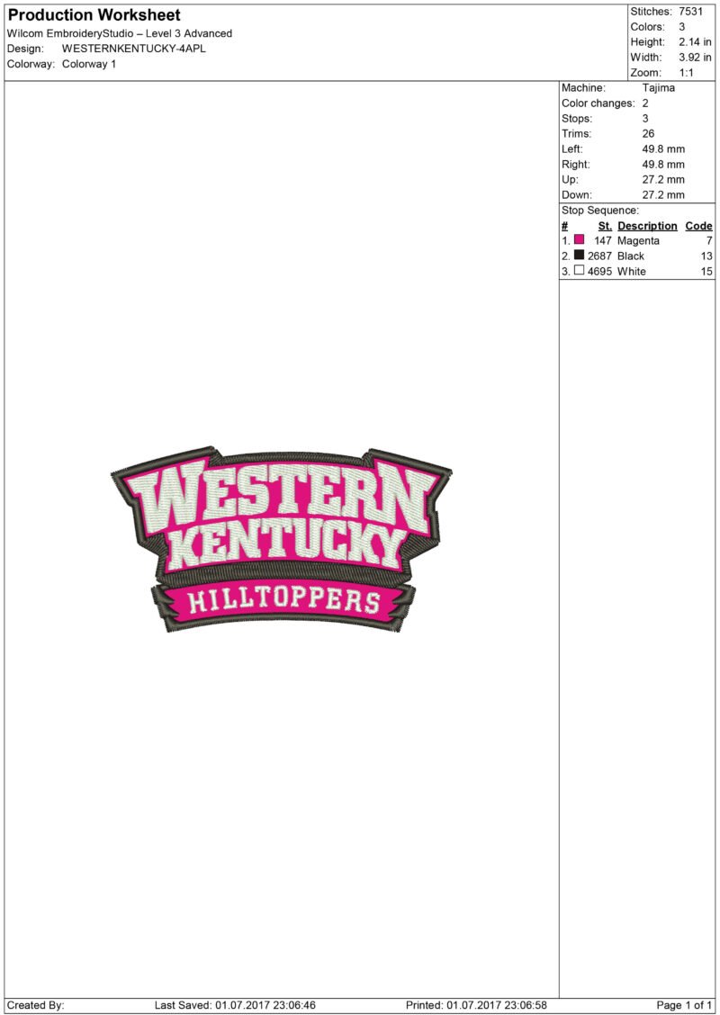 Western Kentucky Hilltoppers Embroidery design