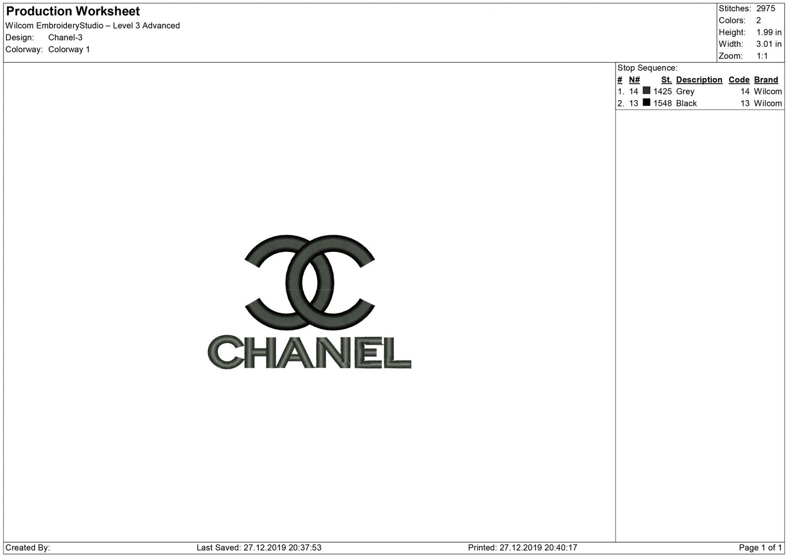 Chanel logo embroidery design - pattern for embroidery machine