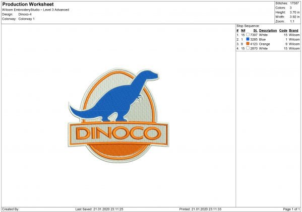 Dinoco logo Embroidery design