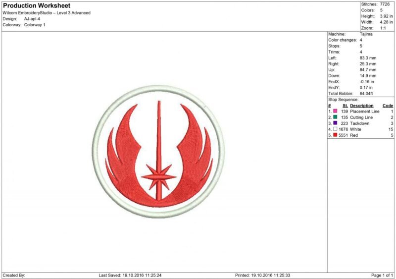 Star Wars Jedi Academy Logo Embroidery design