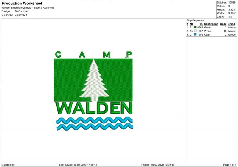 Walden Camp logo Embroidery