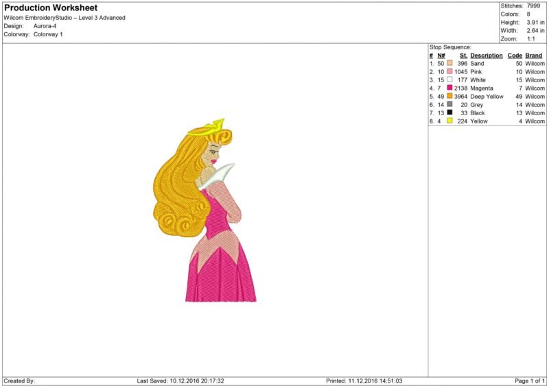 Princess Aurora Embroidery design