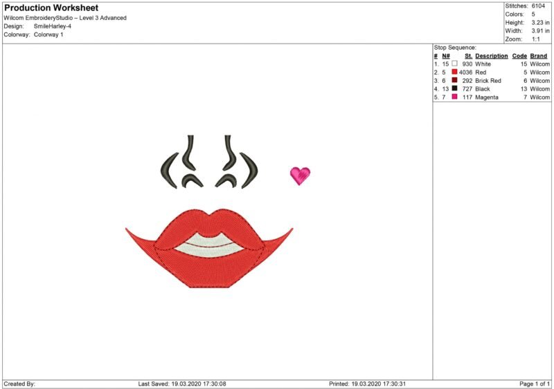 Harley Quinn Mouth for face mask Embroidery design
