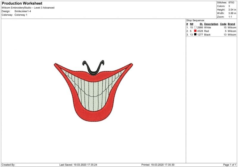 Joker Mouth for face mask Embroidery design