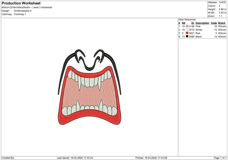 Vampire Mouth for face mask Embroidery design