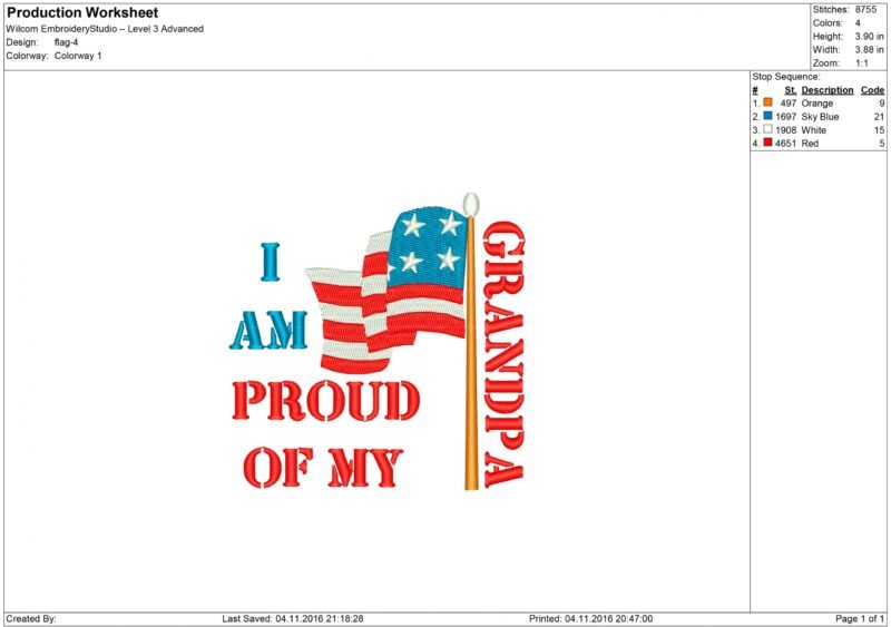 I Am Proud of My Grandpa USA Flag Embroidery design