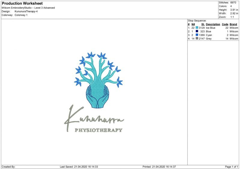 Kununurra Physiotherapy Embroidery design