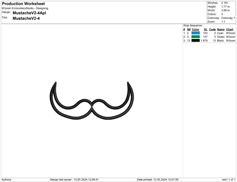 Mustache applique design