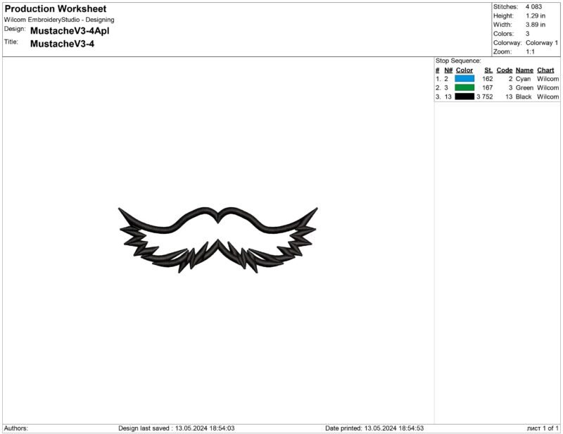 Mustache appliqye embroidery design