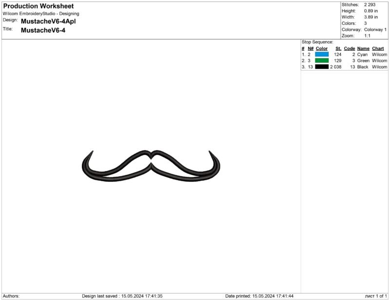 The Pencil Mustache Appliqye Embroidery design