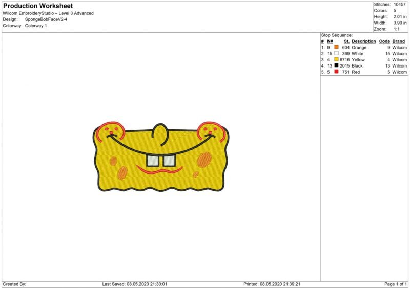 Spongebob Mouth for Mouth mask Embroidery design