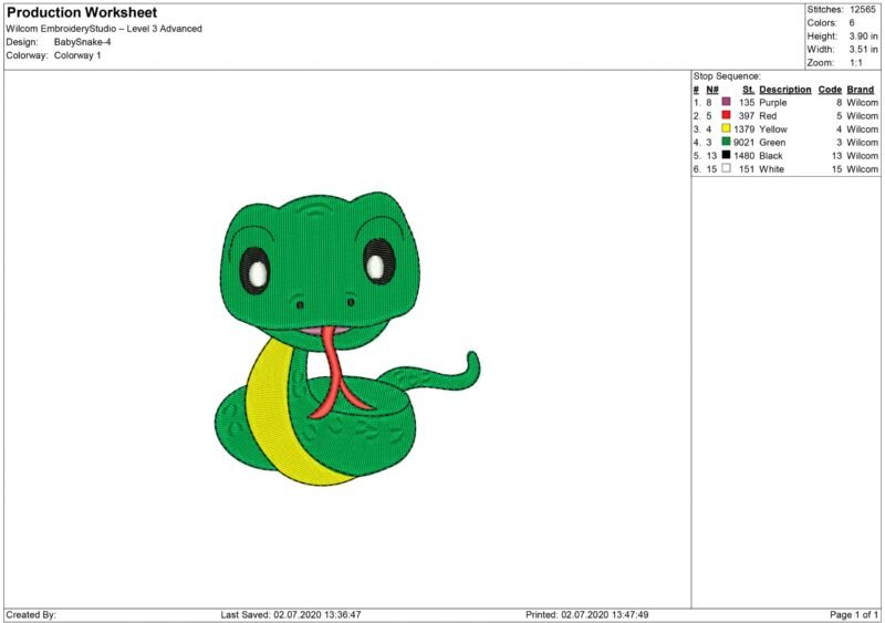 Baby Snake Embroidery design