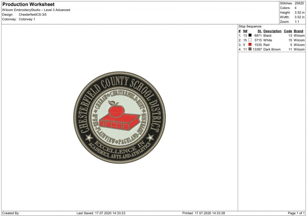 Chesterfield County School embroidery design