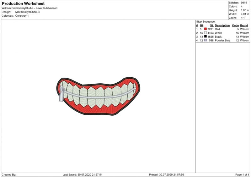 Tokyo Ghoul Mouth for Mouth mask Embroidery design