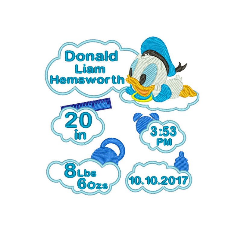 Baby Donald Duck Birth Announcement Embroidery design