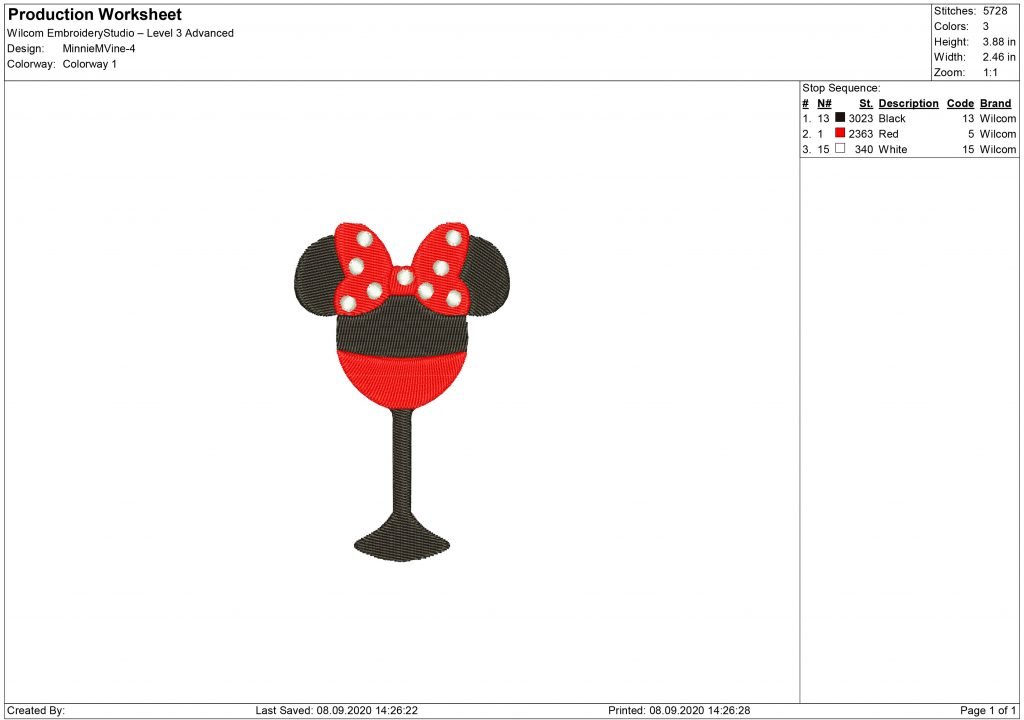 Minnie Mouse Wine Embroidery design